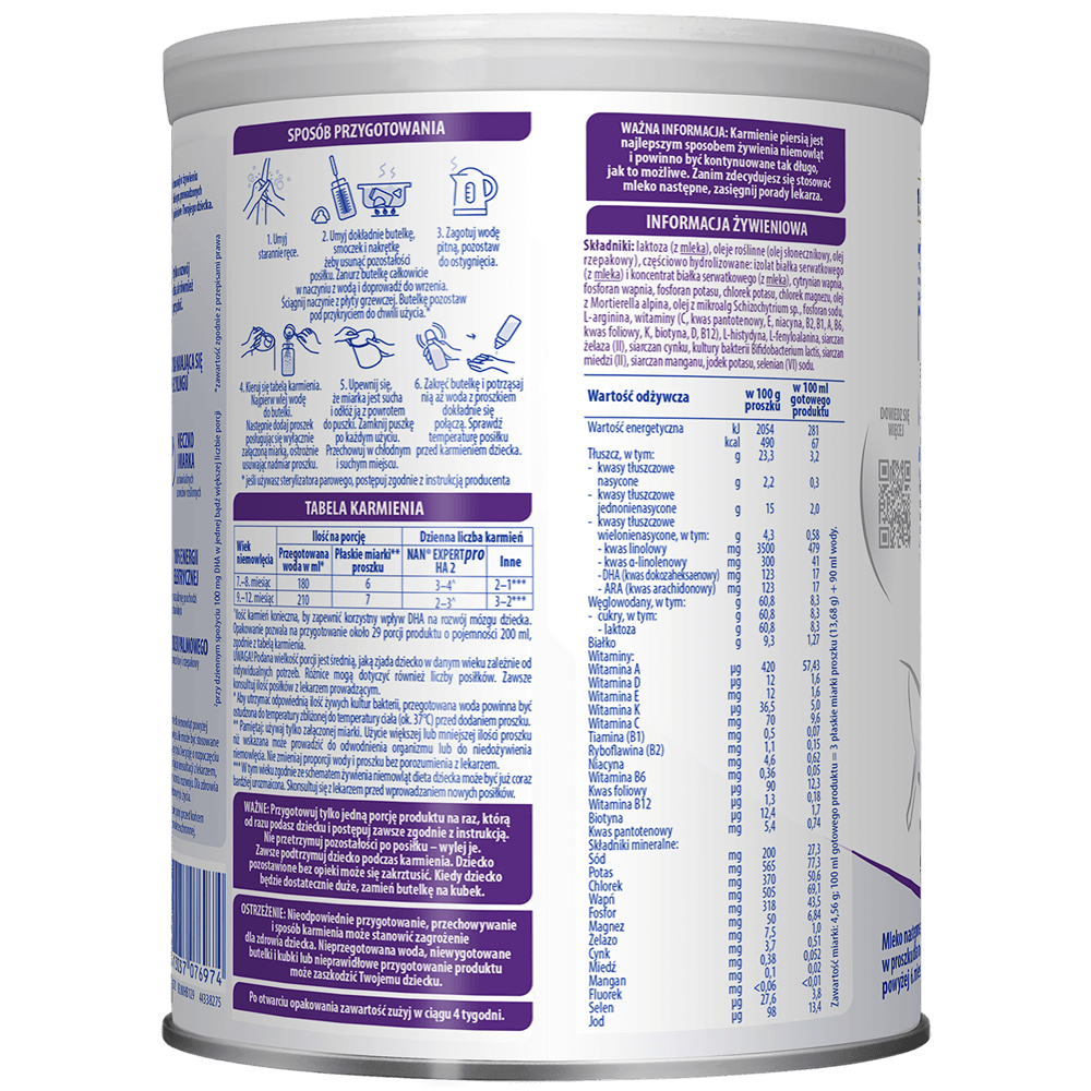 opakowanie puszki mleka następnego NAN EXPERTPro HA 2