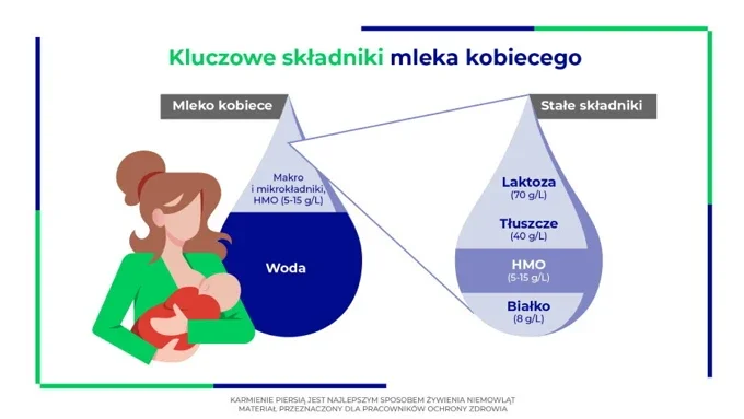 Skład mleka matki – woda, laktoza, HMO, tłuszcze, białka i składniki bioaktywne